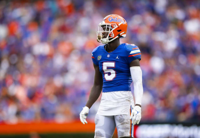 Sep 18, 2021; Gainesville, Florida, USA; Florida Gators safety Kaiir Elam (5) against the Alabama Crimson Tide at Ben Hill Griffin Stadium. Mandatory Credit: Mark J. Rebilas-USA TODAY Sports